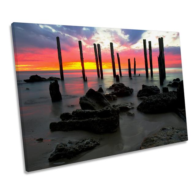 Beach Sunset Seascape Scene - Wrapped Canvas Photograph Highland Dunes Size: 61cm H x 91.4cm W x 4cm D on Productcaster.