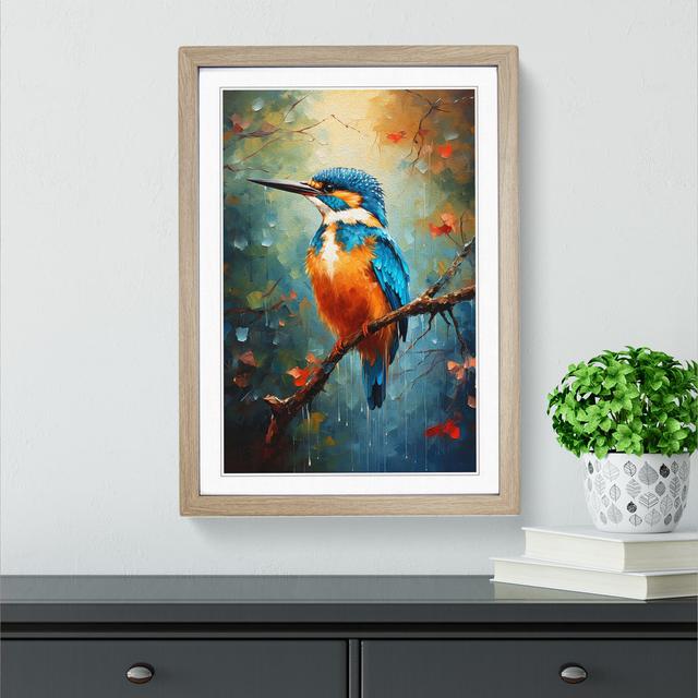 Kingfisher Impressionism No.2 - Single Picture Frame Print on Wood Marlow Home Co. Size: 64cm H x 46cm W x 2cm D, Frame Colour: Oak on Productcaster.