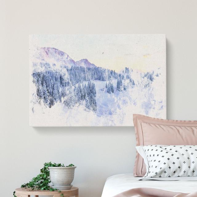 Mountain & Forest at Winter Watercolour - Wrapped Canvas Graphic Art Print East Urban Home Size: 40cm H x 60cm W x 3cm D on Productcaster.