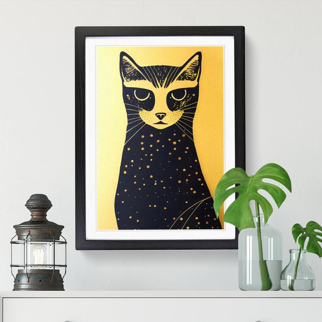 Cat Art Gold ClassicLiving Format: Black Framed, Size: 46cm H x 34cm W x 2cm D on Productcaster.