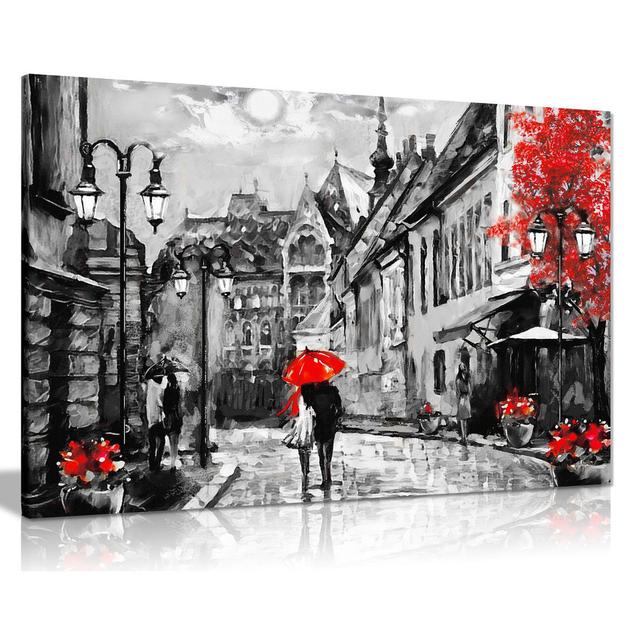 Black & White Red Budapest - Wrapped Canvas Print Panther Print Size: 46cm H x 31cm W on Productcaster.