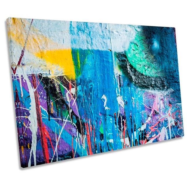 Graffiti Grunge Blue Framed - Wrapped Canvas Print Metro Lane Size: 61cm H x 91.4cm W x 4cm D on Productcaster.