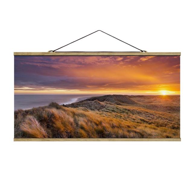 Fabric picture with poster strips - Sunrise On The Beach On Sylt - Landscape 1:2 Highland Dunes Size: 40cm H x 80cm W x 0.3cm D on Productcaster.