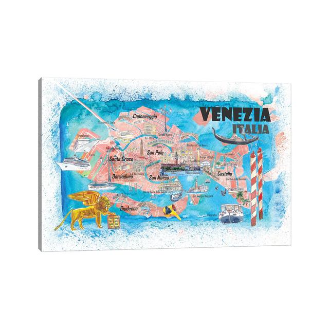 Venice Italy Illustrated Map with Main Canals Landmarks and Highlights by Markus & Martina Bleichner - Wrapped Canvas Painting Breakwater Bay Size: 45 on Productcaster.