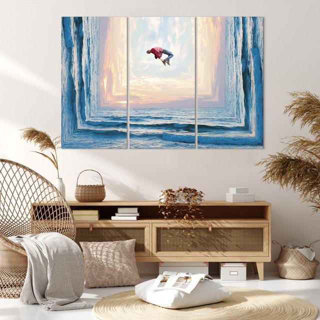 Jump Freedom Surrealism - 3 Piece Wrapped Canvas Graphic Art Highland Dunes Size: 110cm H x 165cm W x 1.8cm D on Productcaster.