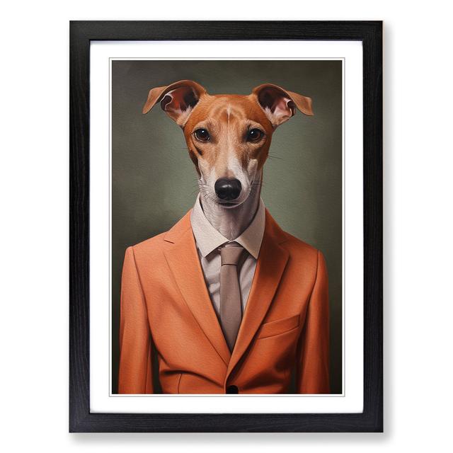 Whippet in a Suit Painting Happy Larry Size: 46cm H x 34cm W x 2cm D, Format: Black Framed on Productcaster.