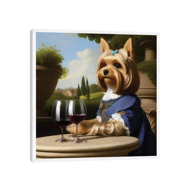 Yorkshire Terrier With Wine By Rococo by Nobility Dogs - Gallery-Wrapped Canvas Giclée on Canvas Astoria Grand Format: White Floater Framed, Size: 66. on Productcaster.