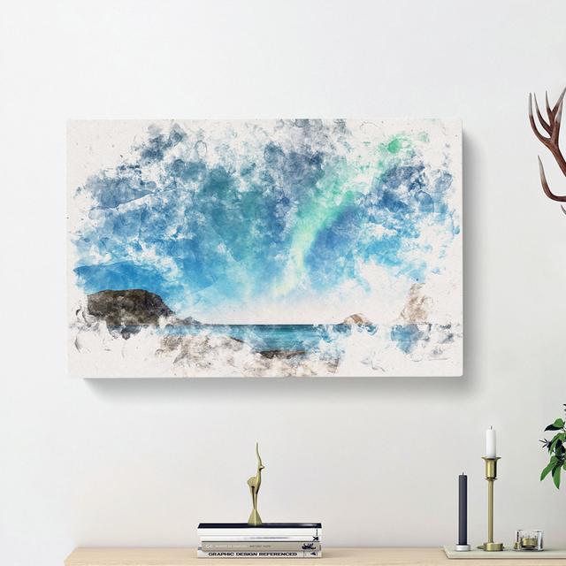 Northern Lights in Iceland Watercolour - Wrapped Canvas Graphic Art Print East Urban Home Size: 35cm H x 50cm W x 3cm D on Productcaster.