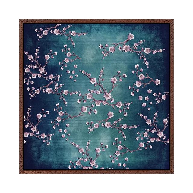 Sakura - Love Teal by Monika Strigel - Print on Canvas Rosalind Wheeler Size: 45.72cm H x 45.72cm W x 3.81cm D, Format: Classic Brown Wood Framed on Productcaster.