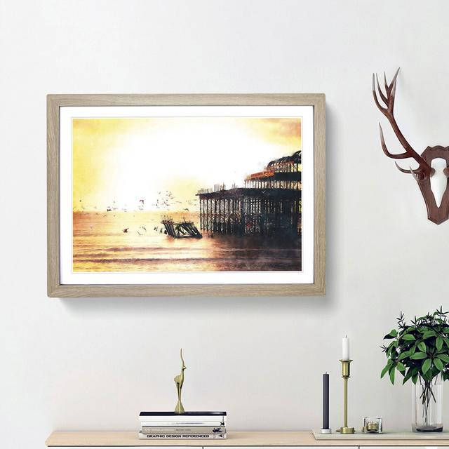 The West Pier on Brighton Beach - Picture Frame Painting Print East Urban Home Size: 45cm H x 63cm W x 2cm D, Frame Option: Oak Framed on Productcaster.