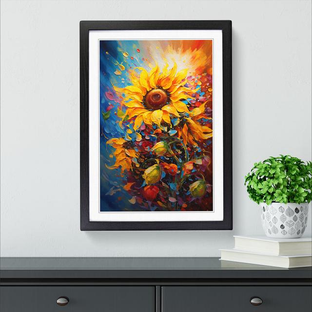 Sunflower Action Painting - Single Picture Frame Art Prints on Wood Brambly Cottage Size: 34cm H x 25cm W x 2cm D, Frame Colour: Black on Productcaster.