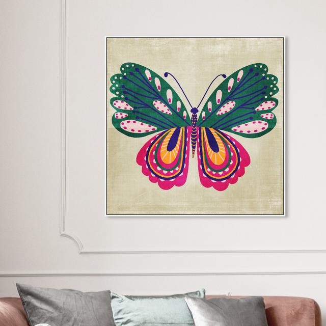 Animals Colorful Butterfly Wings Pattern, Mid-Century Modern Pink And Green Canvas Wall Art Print For Girl''s Room Oliver Gal Format: White Framed, Si on Productcaster.