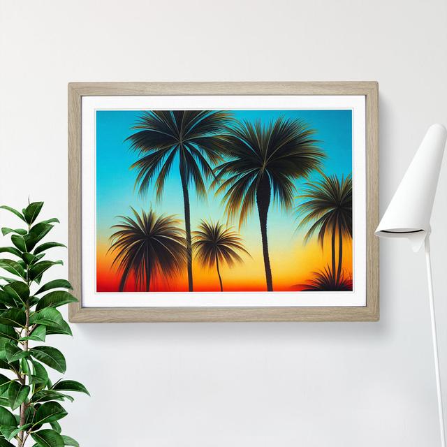 XH1022-6774X Palm Tree Sunset Vol.4 - Single Picture Frame Print 17 Stories Frame Colour: Oak, Size: 34cm H x 46cm W x 2cm D on Productcaster.