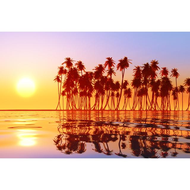 Coconut Palms At Sunset - Wrapped Canvas Print 17 Stories Size: 20cm H x 30cm W on Productcaster.