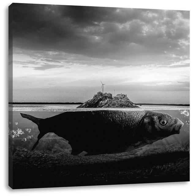 Abstract Fish With Rock Ridge, Monochrome As Canvas Painting Square House of Hampton Maße: 40 cm H x 40 cm B x 1,8 cm T on Productcaster.