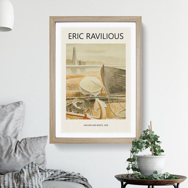 Anchor and Boats by Eric Ravilious - Picture Frame Painting East Urban Home Frame Option: Oak Framed, Size: 65cm H x 48cm W x 2cm D on Productcaster.