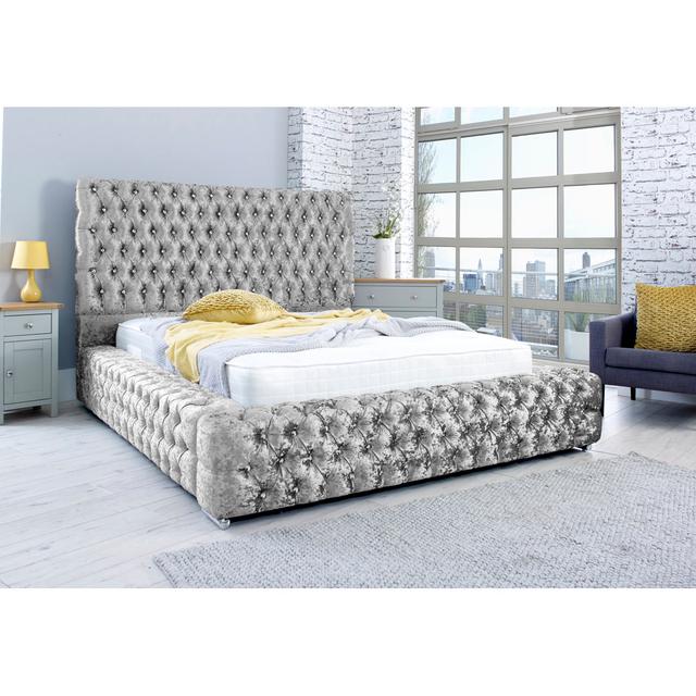 Kalea Upholstered Bed Frame Mercer41 Size: Small Double (4'), Colour: Silver on Productcaster.