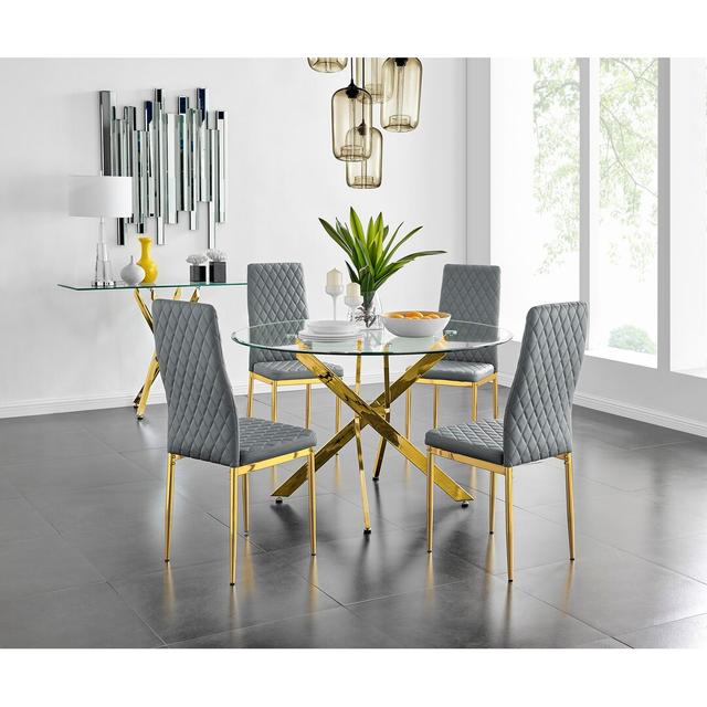 4 - Person Dining Set Canora Grey Chair Colour: Grey/Gold on Productcaster.