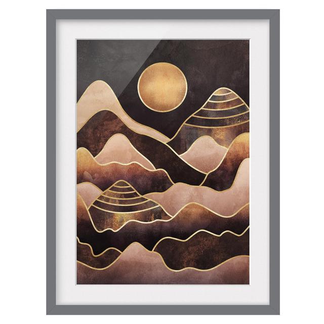 Golden Sun Abstract Mountains - Picture Frame Graphic Art Canora Grey Size: 55cm H x 40cm W x 2cm D, Frame Option: Grey Framed on Productcaster.