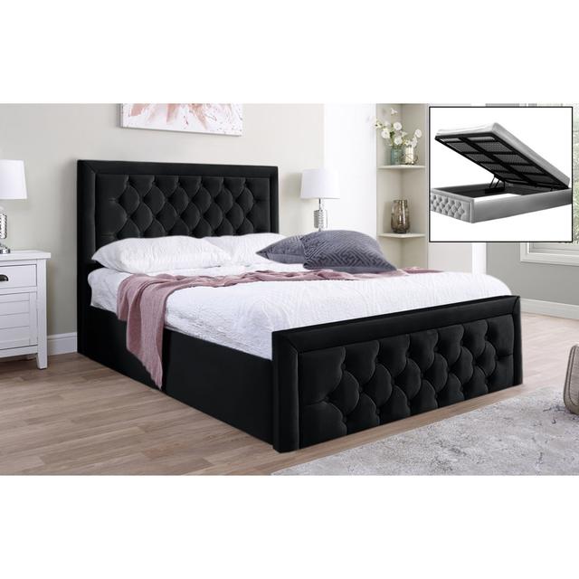 Lillias Velvet Ottoman Bed Mercer41 Colour: Black, Size: 180 x 200 cm on Productcaster.