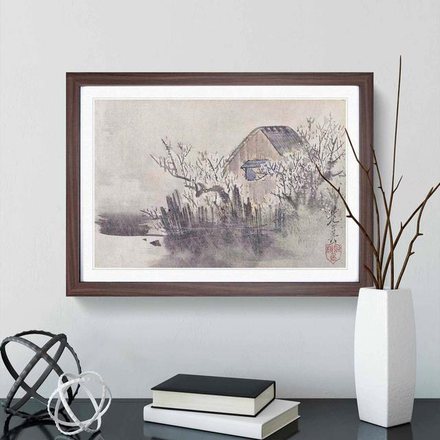 Hut by the Lake by Shibata Zeshin - Picture Frame Art Print East Urban Home Frame Option: Walnut Framed, Size: 36cm H x 48cm W x 2cm D on Productcaster.