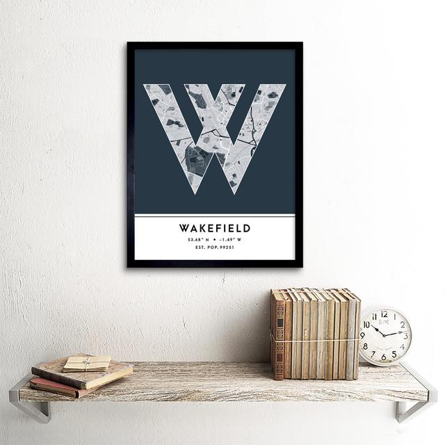 Wakefield City Map Wakefield Navy - Single Picture Frame Typography Wee Blue Coo on Productcaster.