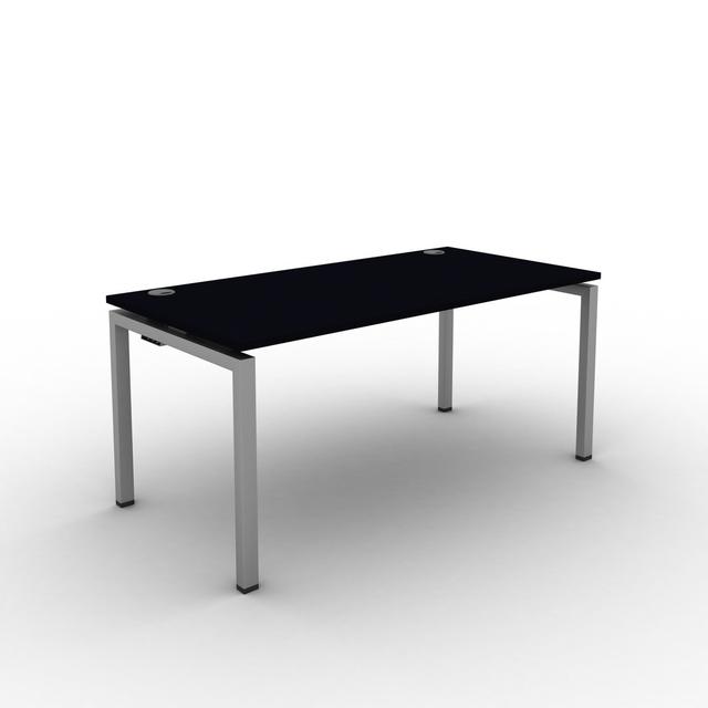 Grazian Desk Ebern Designs Top Colour: Jet Black, Size: 73cm H x 200cm W x 80cm D, Frame Colour: Silver on Productcaster.