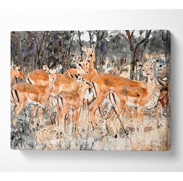 Herd Of Deer - Wrapped Canvas Art Prints Alpen Home Size: 66cm H x 106.6cm W x 10cm D on Productcaster.