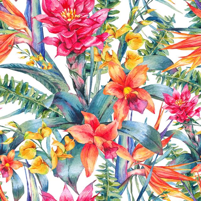 Watercolor Vintage Floral Tropical Seamless Pattern - Wrapped Canvas Painting Bay Isle Home Size: 51cm H x 51cm W x 3.8cm D on Productcaster.