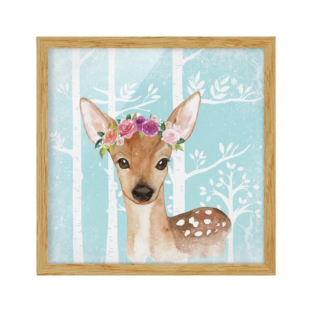 Deer Turquoise - Picture Frame Graphic Art Zoomie Kids Frame Option: Brown, Size: 50cm H x 50cm W x 2cm D on Productcaster.