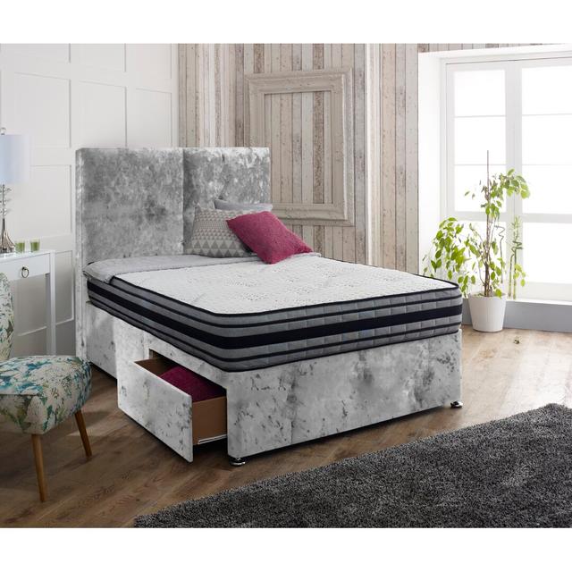 Inman Upholstered Divan Bed and Headboard Rosdorf Park Storage Type: 2 Drawers Same Side, Size: Double (4'6), Colour: Silver on Productcaster.