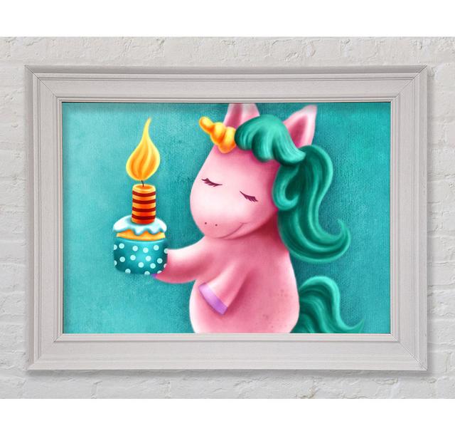 Birthday Cake Unicorn Framed Print Happy Larry Size: 59.7cm H x 84.1cm W x 8cm D on Productcaster.