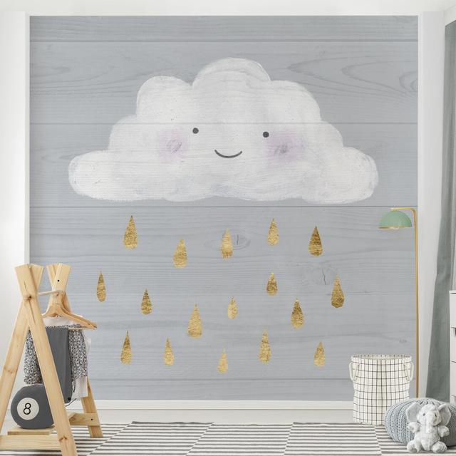 Clouds with Golden Raindrops 2.4m x 2.4m Embossed Matte Peel & Stick Wall Mural East Urban Home on Productcaster.