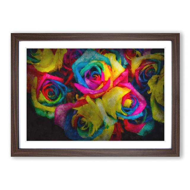 Multi-Coloured Rainbow Roses - Picture Frame Graphic Art Print East Urban Home Size: 24cm H x 33cm W x 2cm D, Frame Option: Walnut Framed on Productcaster.