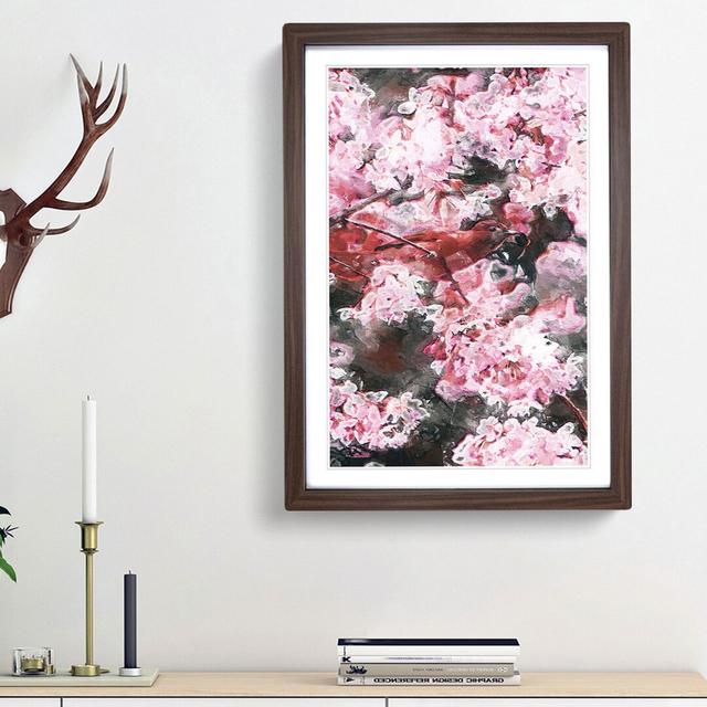 Bird In The Cherry Tree In Abstract - Single Picture Frame Painting East Urban Home Size: 63cm H x 45cm W x 2cm D, Frame Option: Walnut Framed on Productcaster.