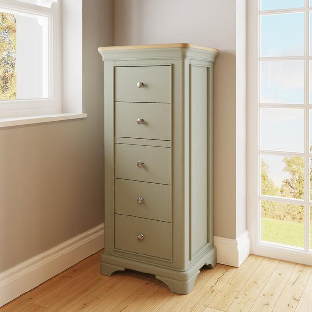 Espinosa 5 Drawer Tallboy Chest of Drawers. Solid Oak. Fully Assembled. Lark Manor Colour: Green on Productcaster.