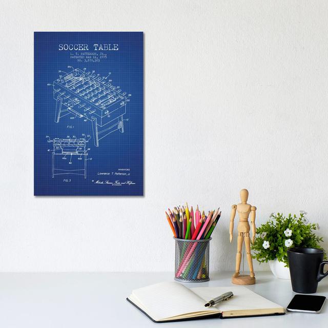 L.T. Patterson, Jr. Soccer Table Patent Sketch (Blue Grid) by Aged Pixel - Wrapped Canvas Print Williston Forge Size: 30.48cm H x 20.32cm W x 1.91cm D on Productcaster.