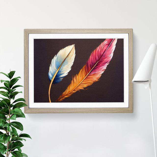 Tranquil Bird Feathers - Picture Frame Graphic Art Latitude Vive Frame Colour: Oak Framed, Size: 46cm H x 64cm W x 2cm D on Productcaster.