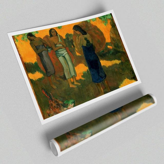 Three Tahitain Women Against a Yellow Background by Paul Gauguin - Painting Print on Paper East Urban Home Size: 42 cm H x 59.4 cm W on Productcaster.