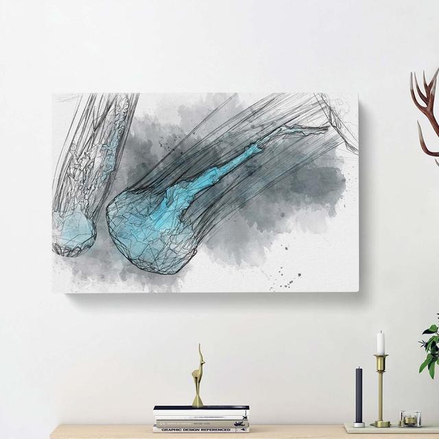 Neon Blue Jellyfish in Abstract - Wrapped Canvas Graphic Art Print East Urban Home Size: 50cm H x 76cm W x 3cm D on Productcaster.