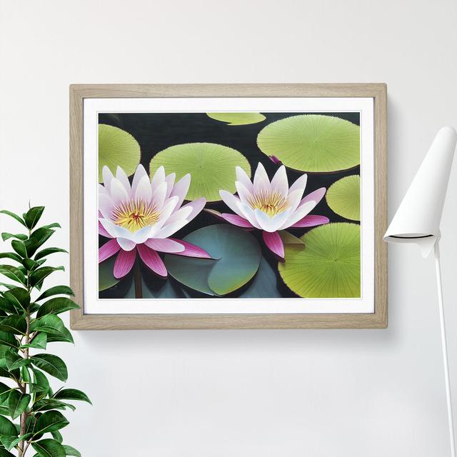 Beguiling Water Lily Flowers - Single Picture Frame Print World Menagerie Size: 46cm H x 64cm W x 2cm D, Frame Colour: Oak Framed on Productcaster.