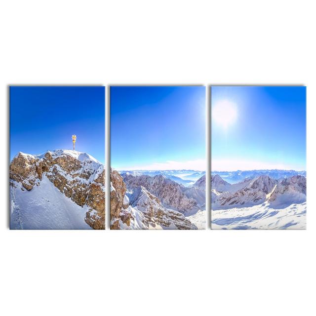 Zugspitze in the Sunlight - 3 Piece Wrapped Canvas Photograph Print Set East Urban Home Size: 240 cm H x 120 cm W x 2.4 cm D on Productcaster.