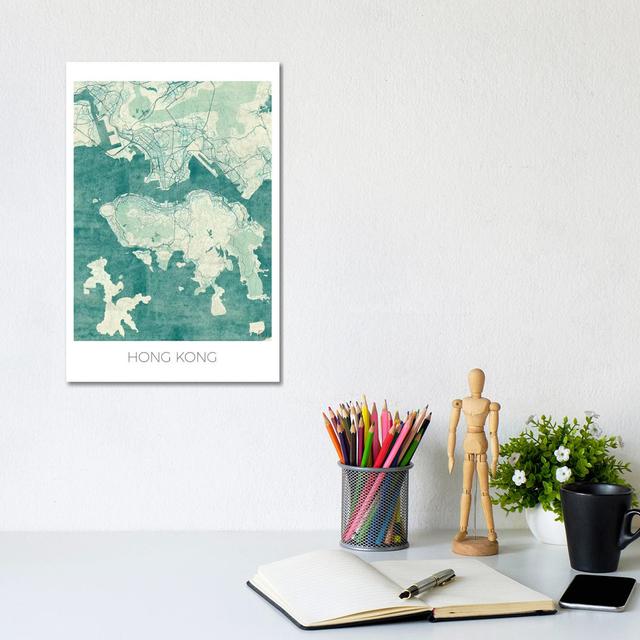 Hong Kong Vintage Blue Watercolour Urban Blueprint Map by Hubert Roguski - Wrapped Canvas Gallery-Wrapped Canvas Giclée Borough Wharf Size: 30.48cm H on Productcaster.