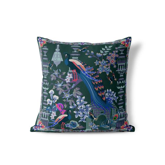 Peacock Paradise Indoor / Outdoor Floral Square Cushion With Filling AmritaSen Farbe: Grün, Größe: 51 cm H x 51 cm B on Productcaster.