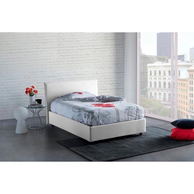 Baziliu European Double (140 x 200cm) Upholstered Bed Frame with Mattress Ebern Designs Size: 120 x 220 cm, Colour: White on Productcaster.