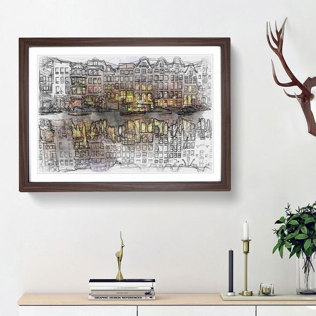 Amsterdam at Night in Abstract - Picture Frame Graphic Art Print East Urban Home Frame Option: Walnut Framed, Size: 27cm H x 36cm W x 2cm D on Productcaster.