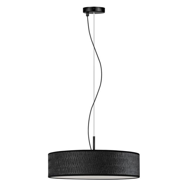 Quince Slim 3-Light Drum Pendant with Wrought Iron Accents Bulb Attack Shade Colour: Black on Productcaster.