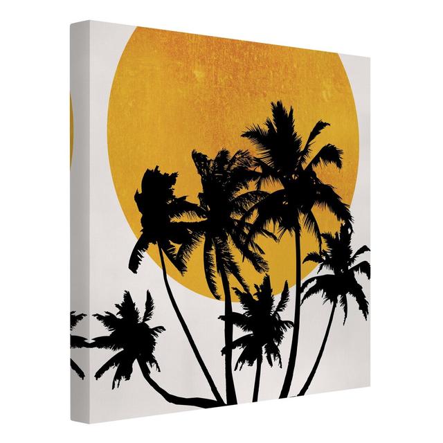 Palm Trees in Front of the Golden Sun by Boris Draschoff - Wrapped Canvas Graphic Art Bay Isle Home Size: 60cm H x 60cm W on Productcaster.