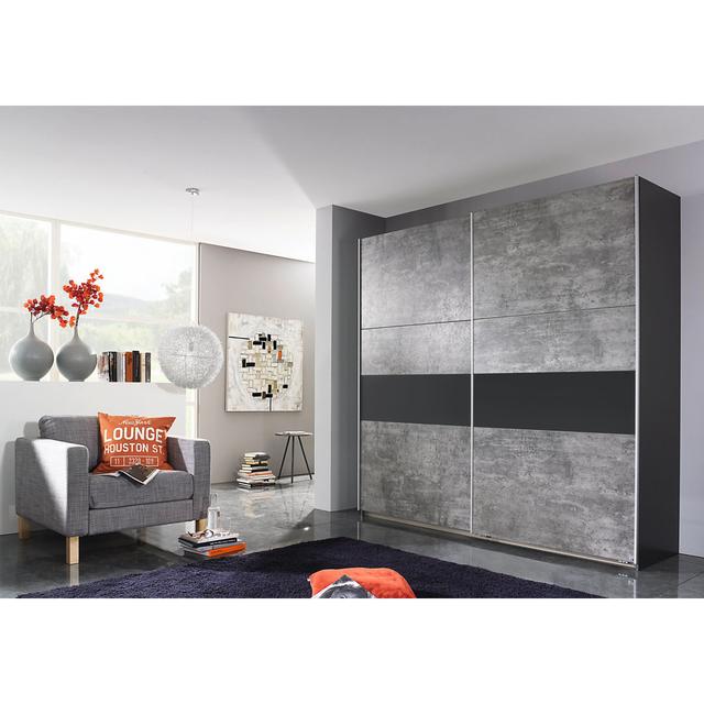 Front stone grey/Carcase Metallic grey Korbach 2 Door Sliding Wardrobe Rauch Interior Option: Basic, Size: 210cm H x 218cm W x 59cm D on Productcaster.