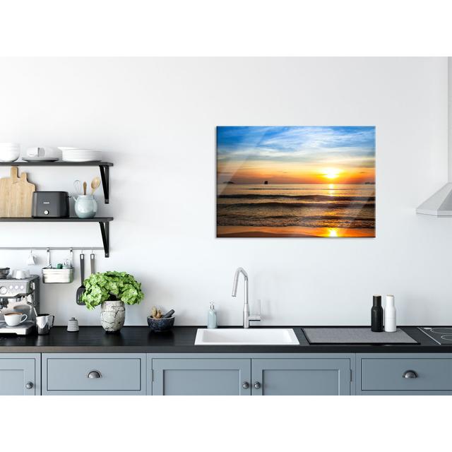 Glasbild | Wandbild Auf Echtglas | Strand Sonnenuntergang Wunderschön |Inkl. Aufhängung Und Abstandshalter LF1067 Haus am Meer Größe: 60 cm H x 80 cm on Productcaster.